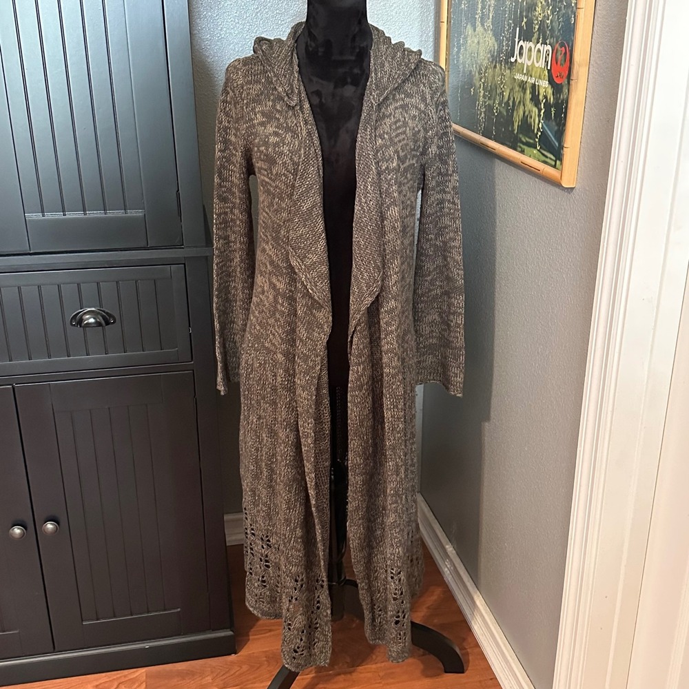 Cecico Long Sweater Large Open Front Hooded Duster Cardigan Boho Knit